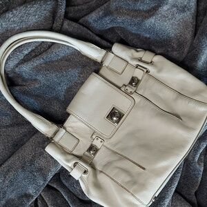 Banana Republic Leather Hobo Bag - cream color, silver accents.
